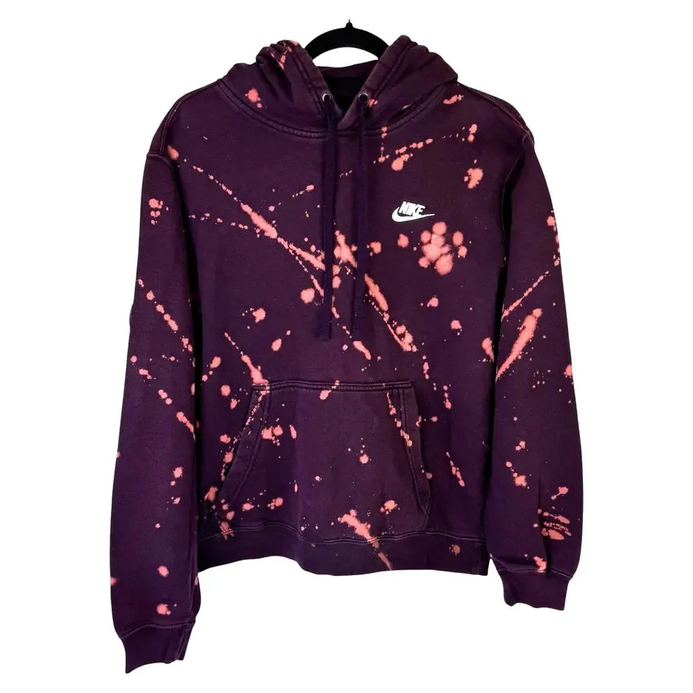 Nike Club pullover fleece Purple Splatter Dye Hoodie Sweatshirt Womens Sz M